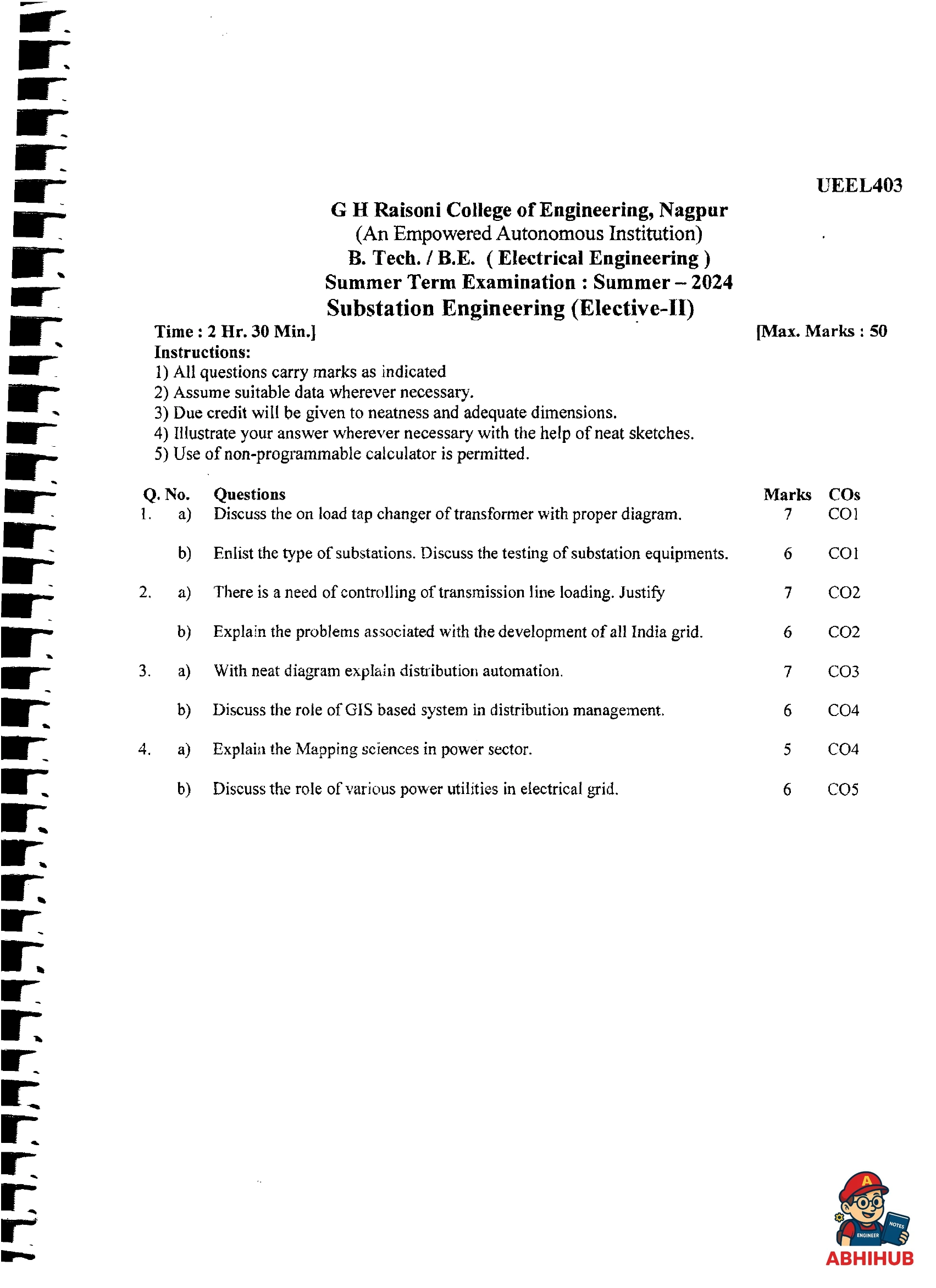 Substation Engineering - Substation Engineering Notes for G H Raisoni College of Engineering