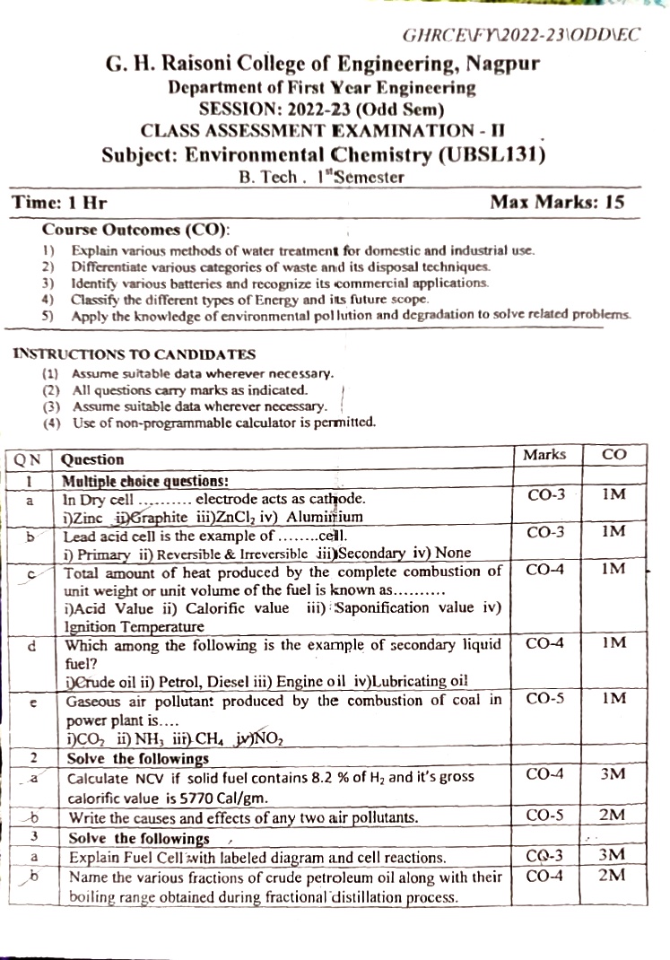 CAE2 Submission - Environmental Chemistry Notes for G H Raisoni College of Engineering