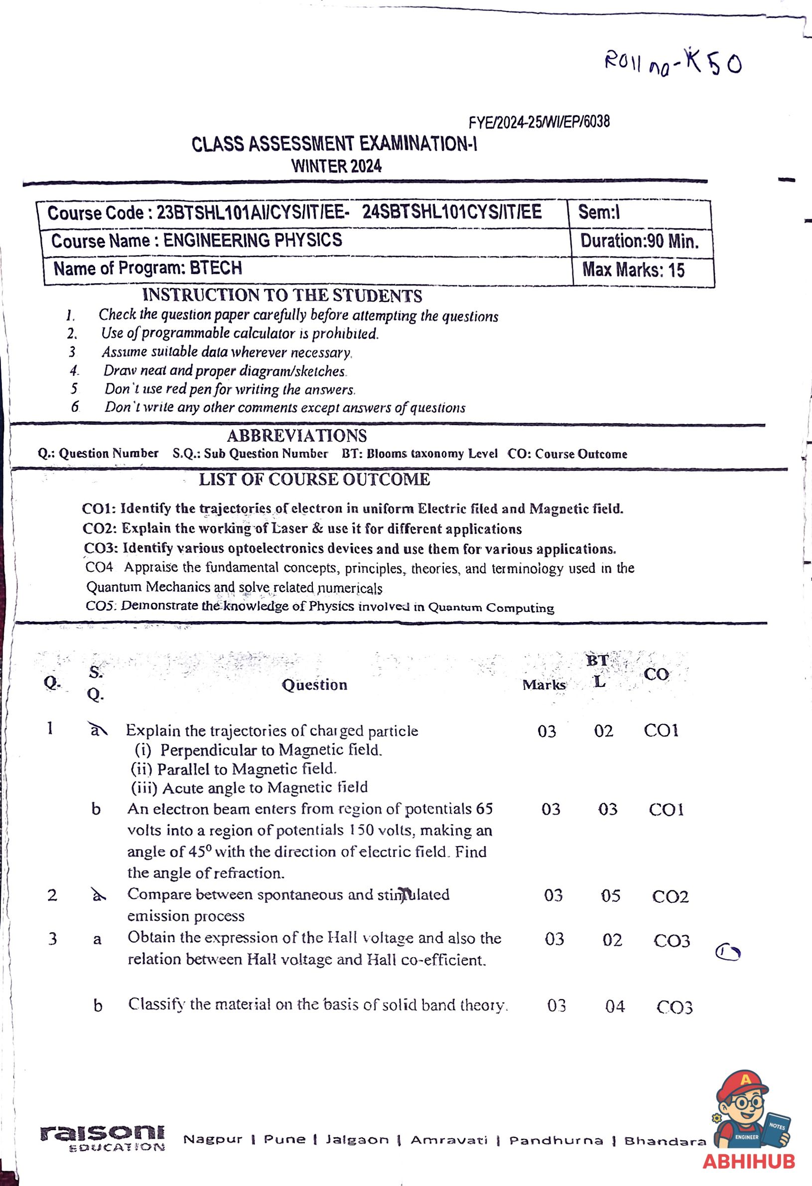 CAE1 Submission - Engineering Physics Notes for G H Raisoni College of Engineering and Management