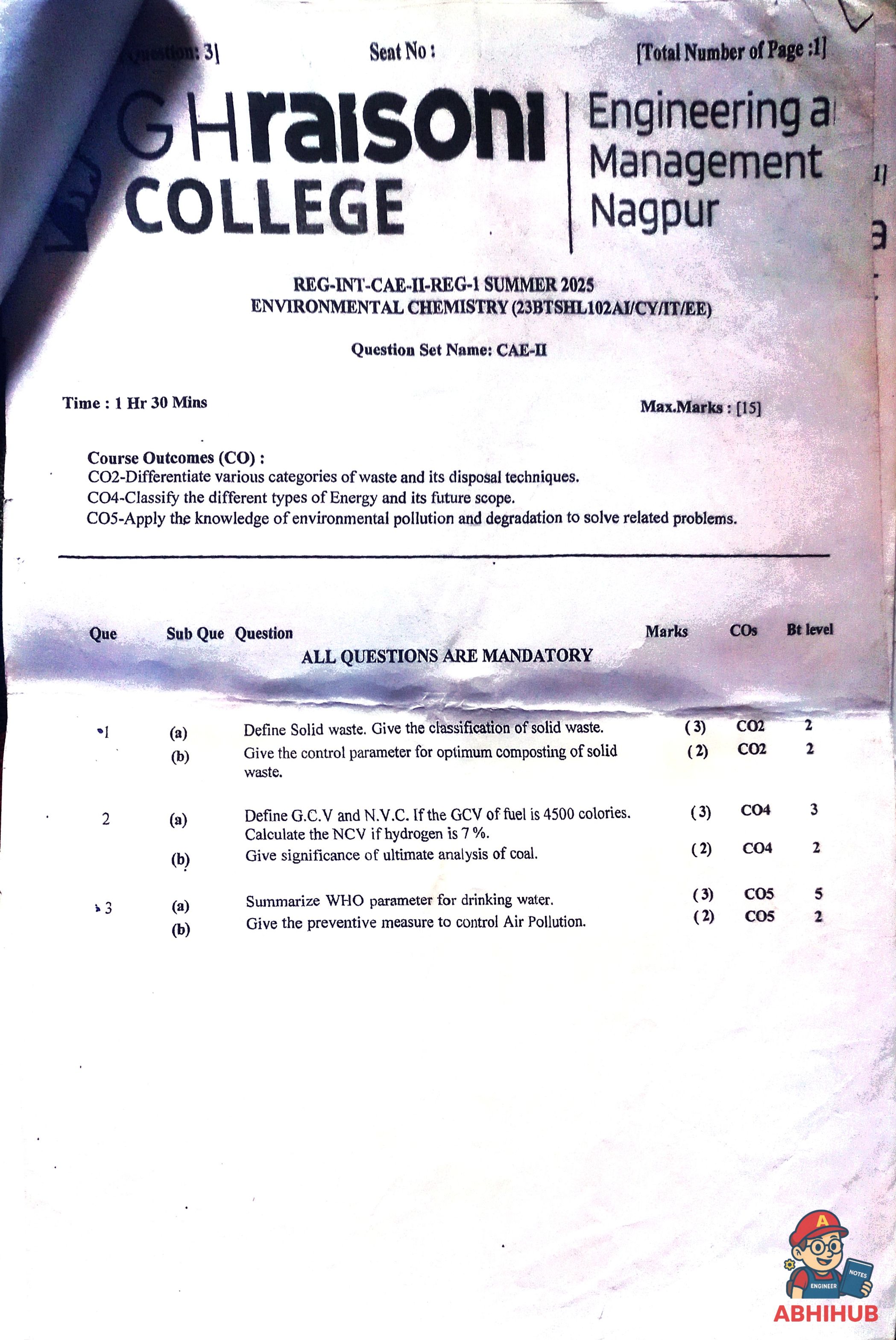 CAE2 Submission - Environmental Chemistry Notes for G H Raisoni College of Engineering and Management