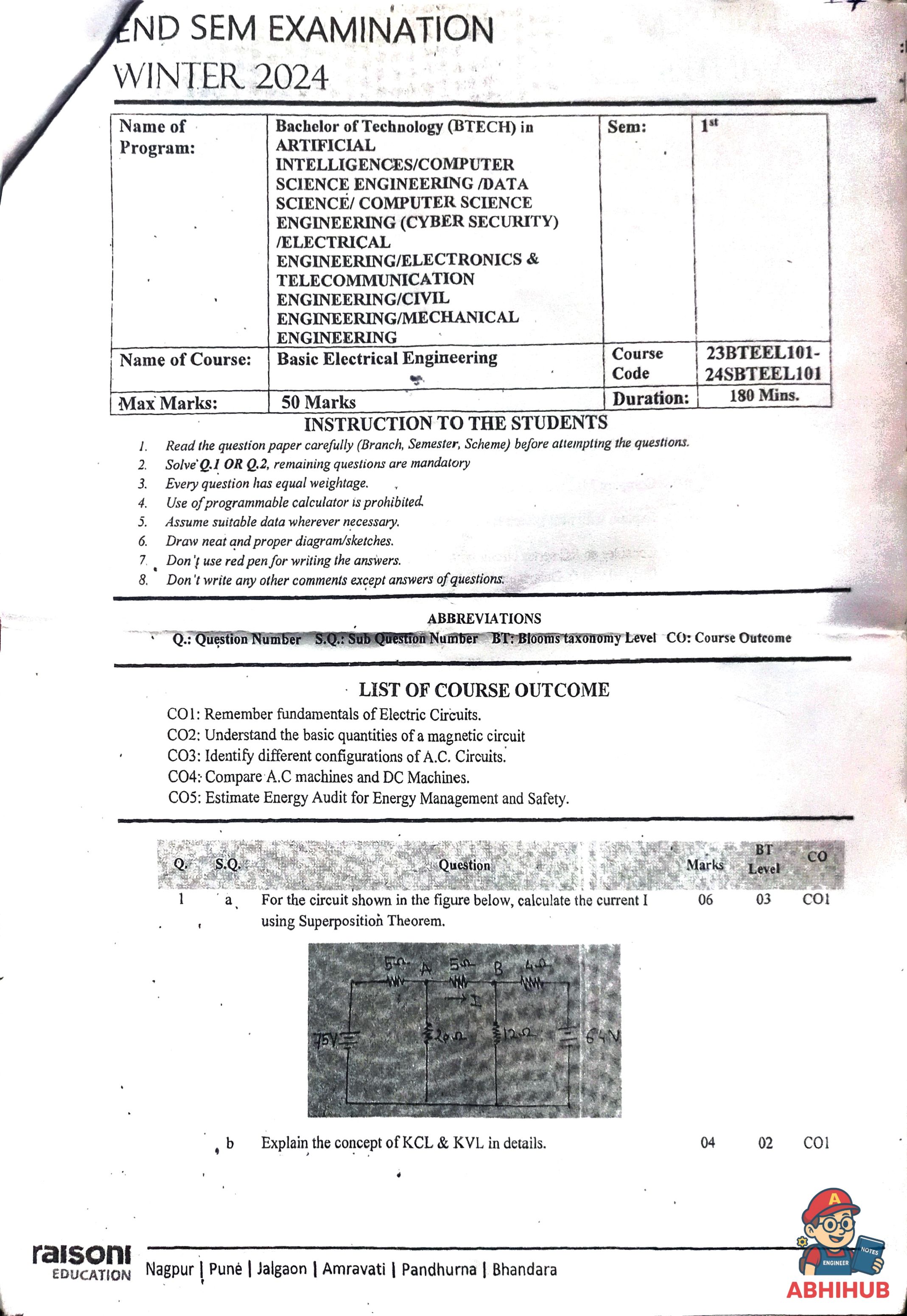 ESE Submission - Basic Electrical Engineering Notes for G H Raisoni College of Engineering and Management
