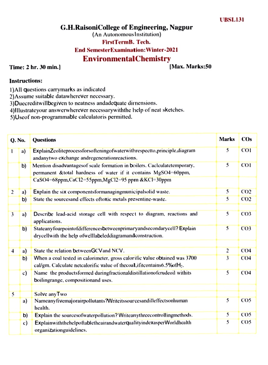 ESE Submission - Environmental Chemistry Notes for G H Raisoni College of Engineering
