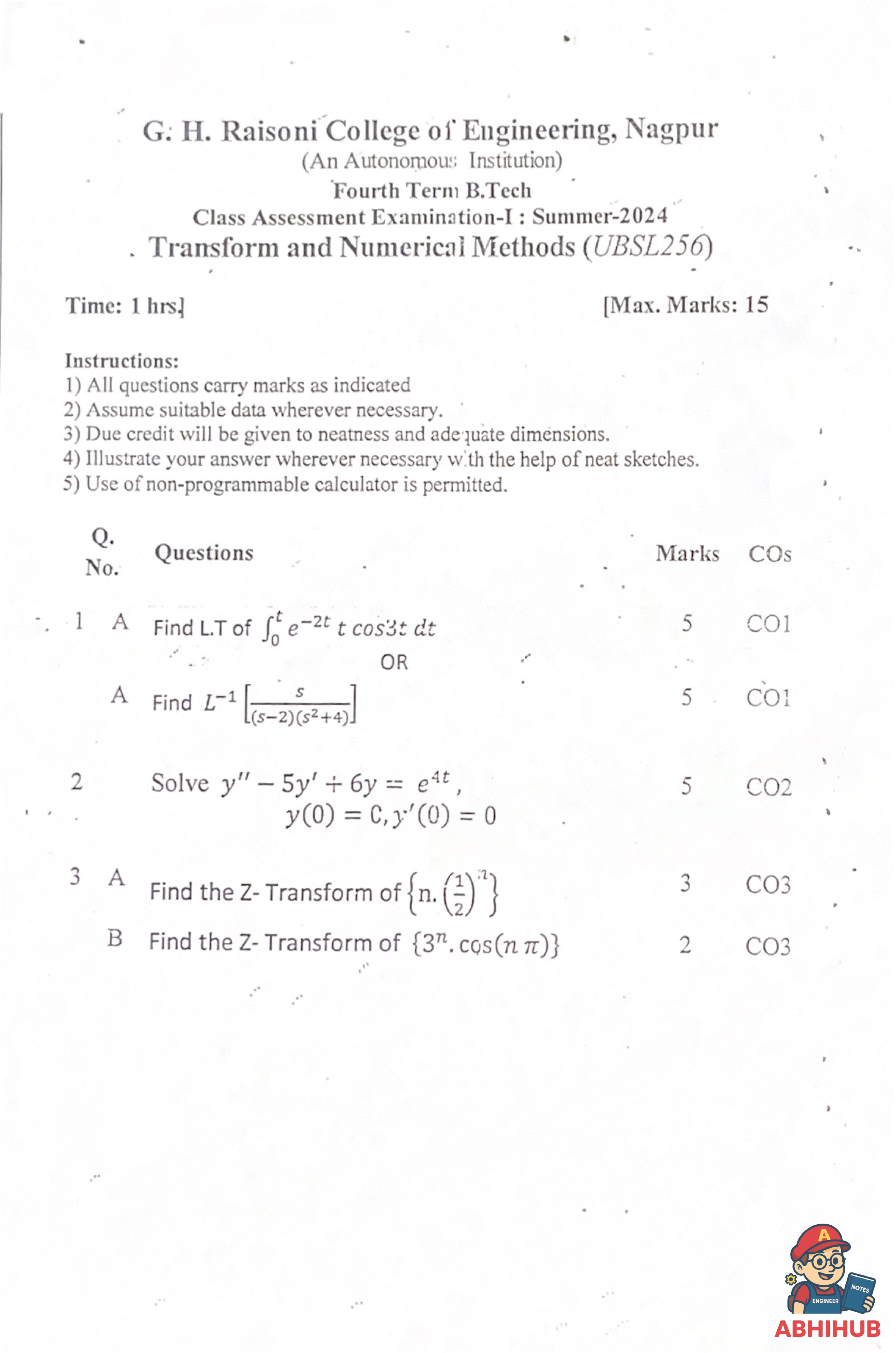 CAE1 Submission - Transforms and Numerical Methods Notes for G H Raisoni College of Engineering