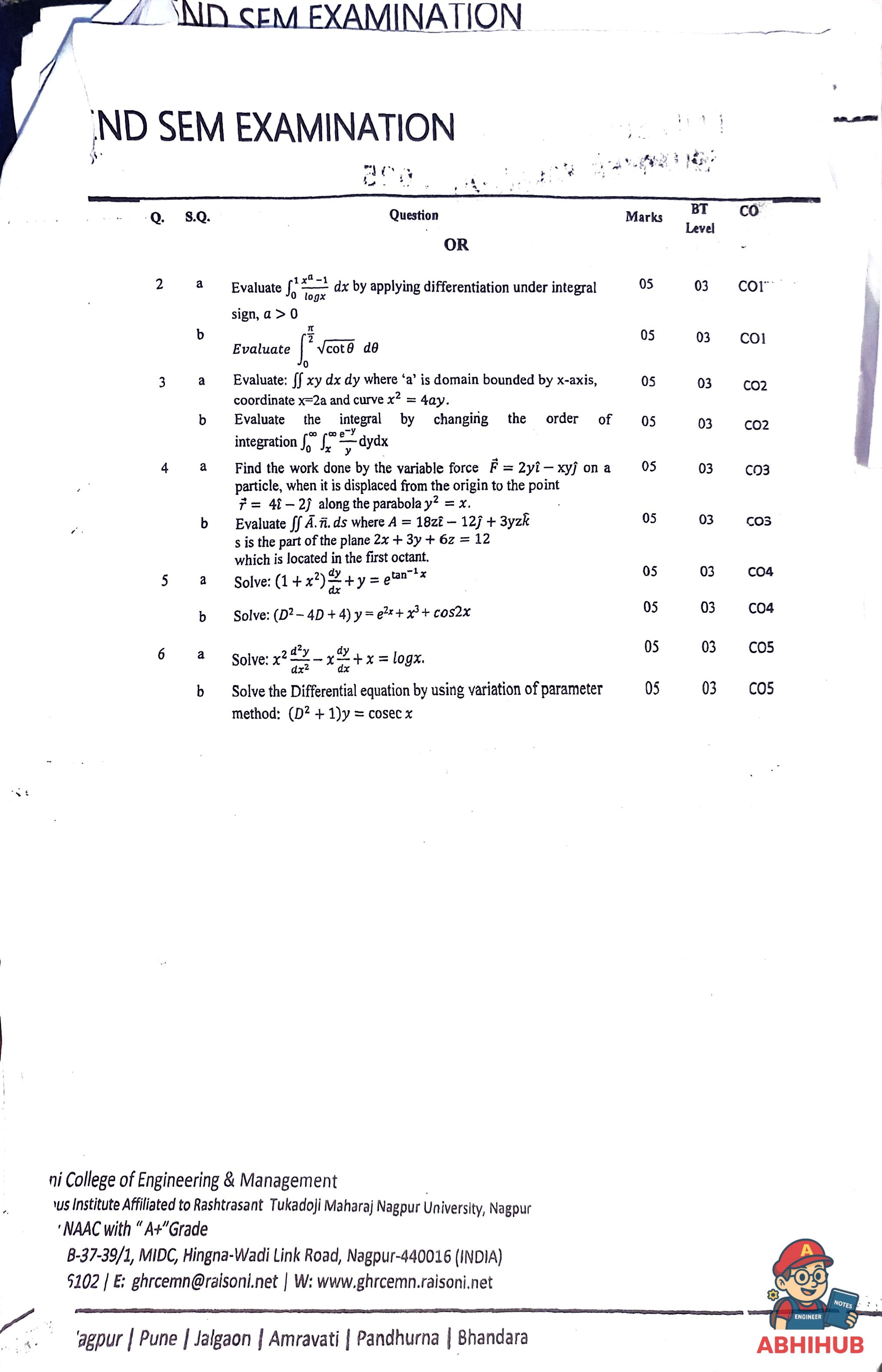ESE Submission - Integral Calculus and Differential Equations Notes for G H Raisoni College of Engineering and Management