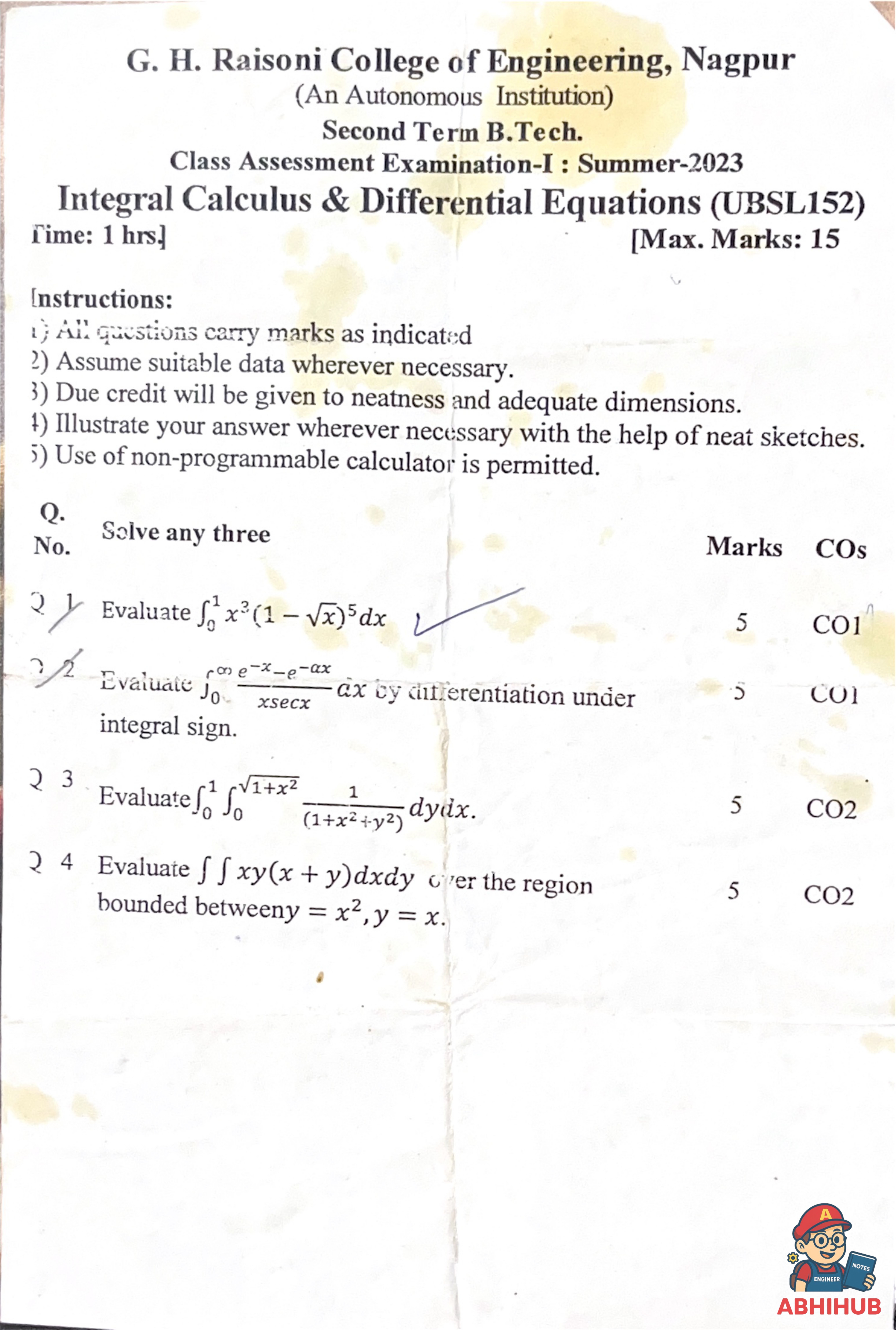 CAE1 Submission - Integral Calculus and Differential Equations Notes for G H Raisoni College of Engineering