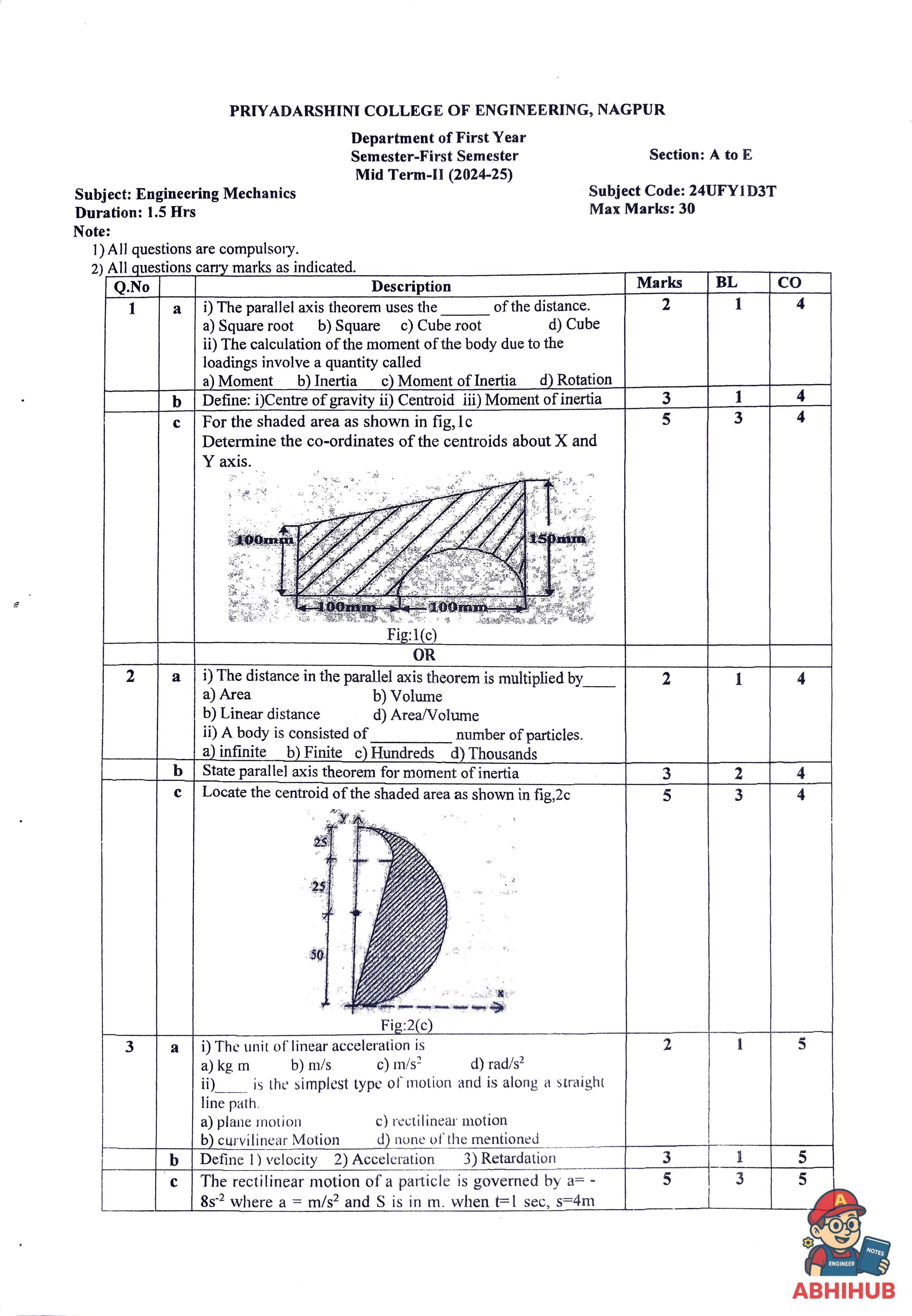 CAE2 Submission - Engineering Mechanics Notes for 
Priyadarshini College of Engineering