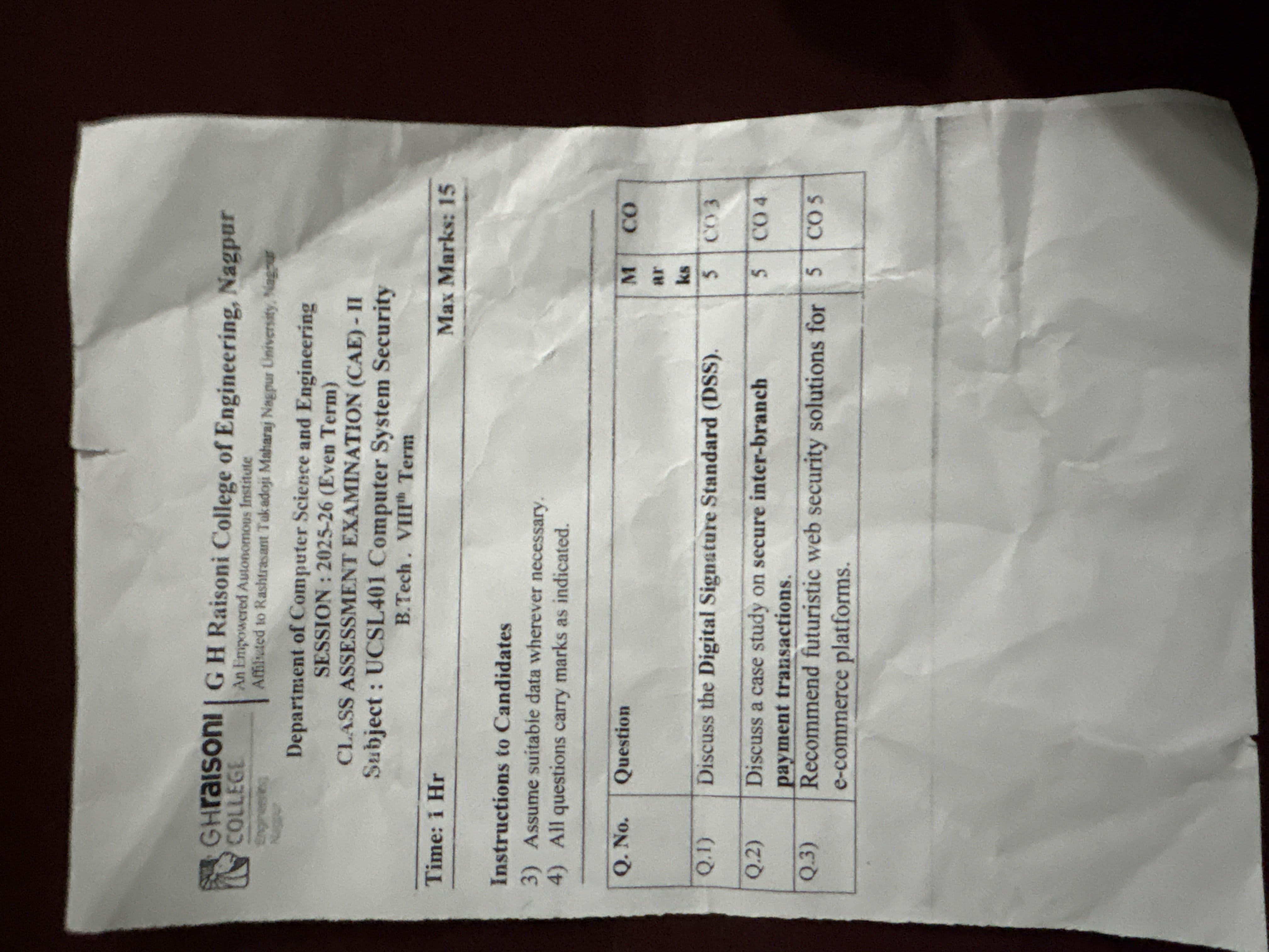 Computer System Security CSS - CAE2 - Uncategorized Notes for G H Raisoni College of Engineering
