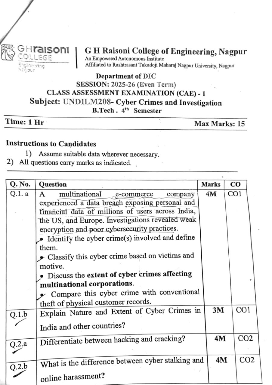 Cyber Crime and Investigation - CAE1 - Cyber Crime and Investigation Notes for G H Raisoni College of Engineering