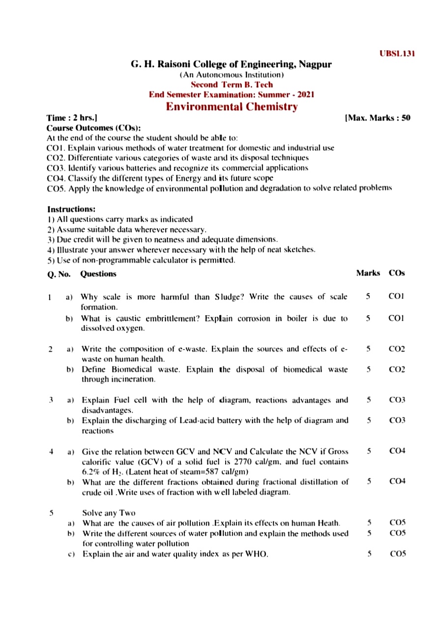 ESE Submission - Environmental Chemistry Notes for G H Raisoni College of Engineering