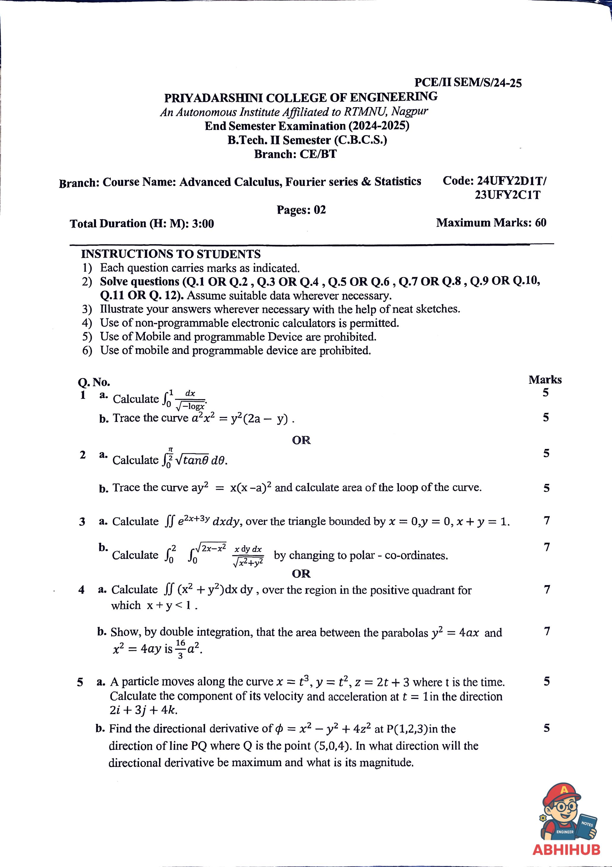 ESE Submission - Advanced Calculus Fourier Series & Statistics Notes for 
Priyadarshini College of Engineering