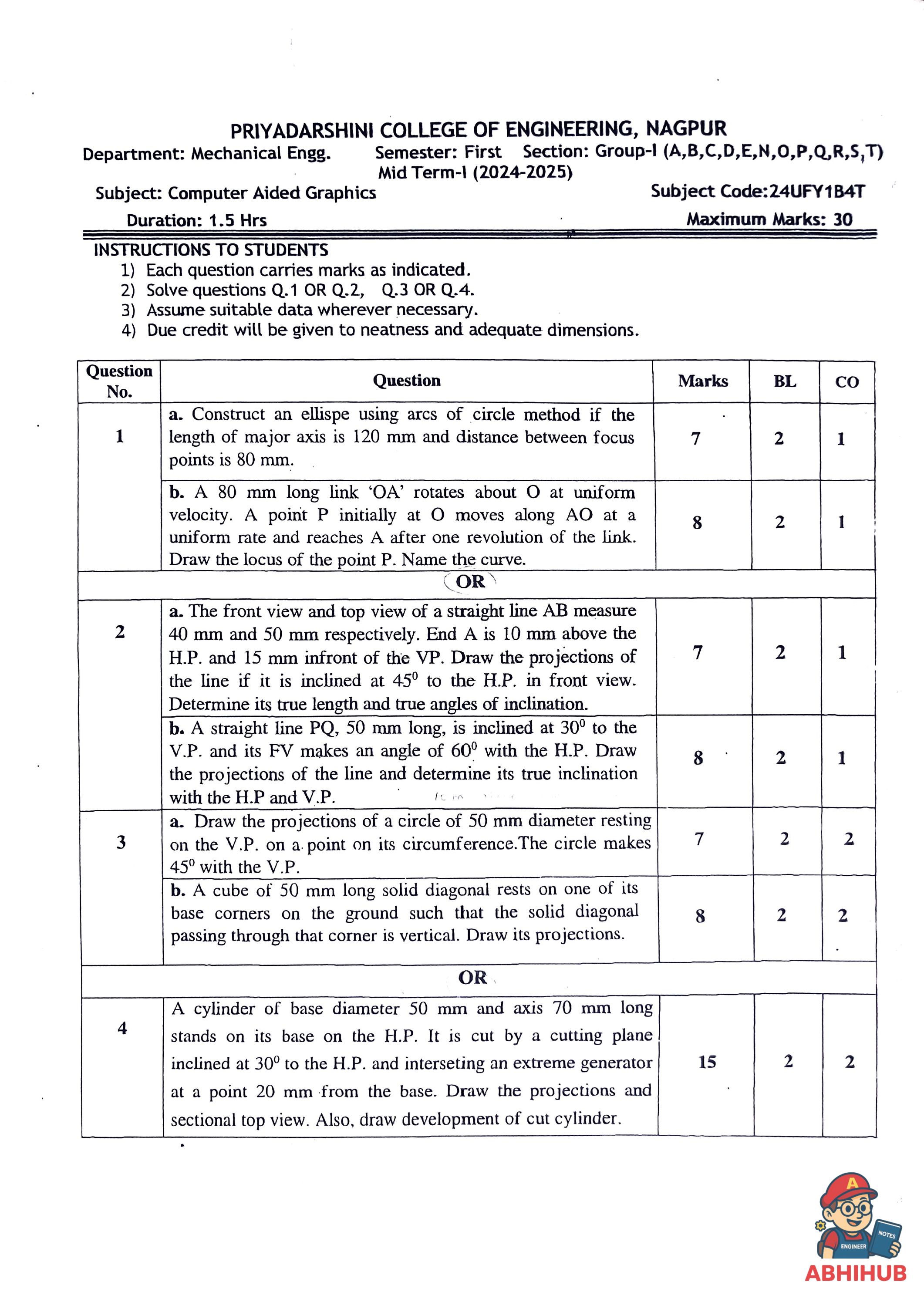 CAE1 Submission - Computer Aided Graphics Notes for 
Priyadarshini College of Engineering