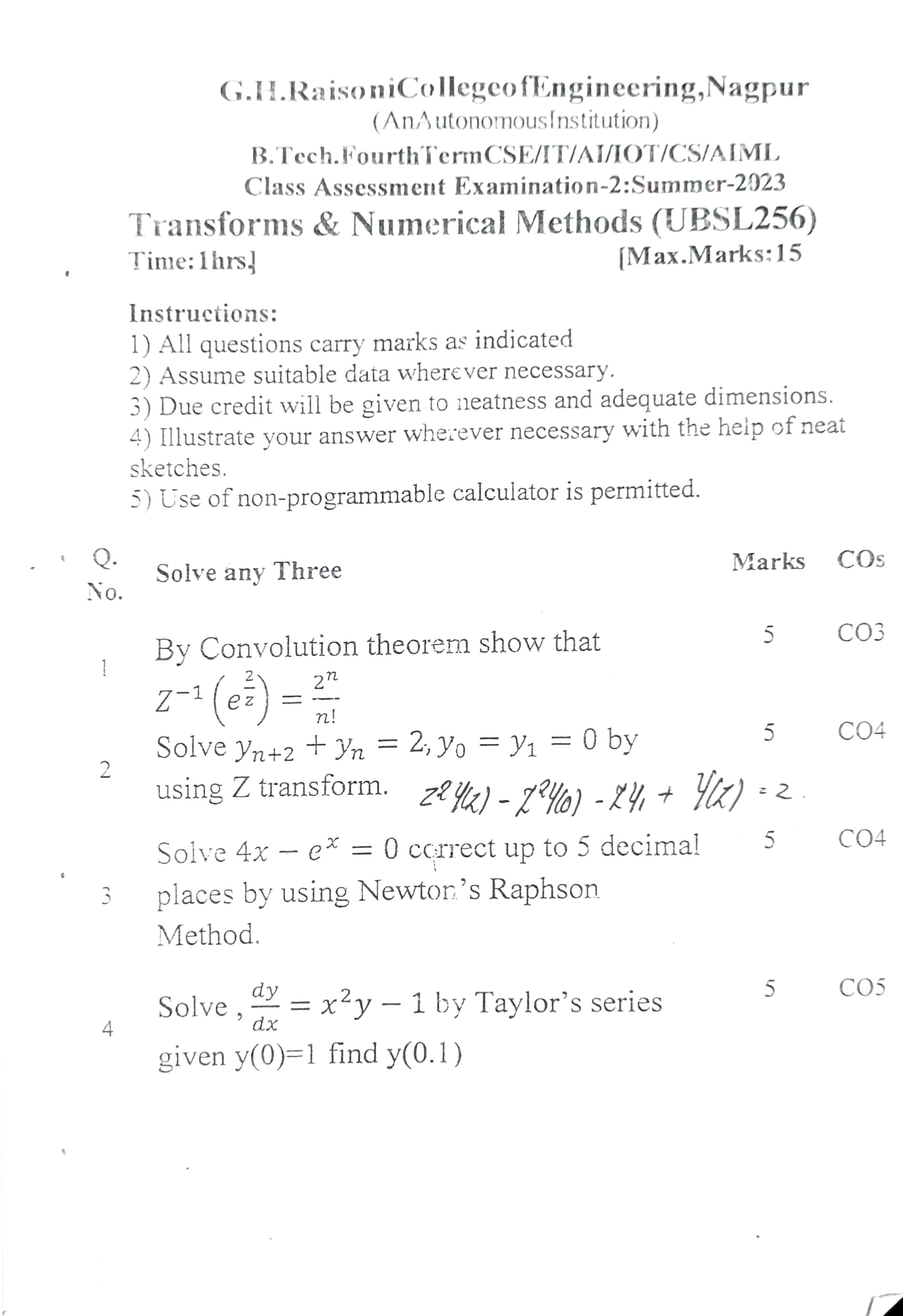 CAE2 Submission - Transforms and Numerical Methods Notes for G H Raisoni College of Engineering
