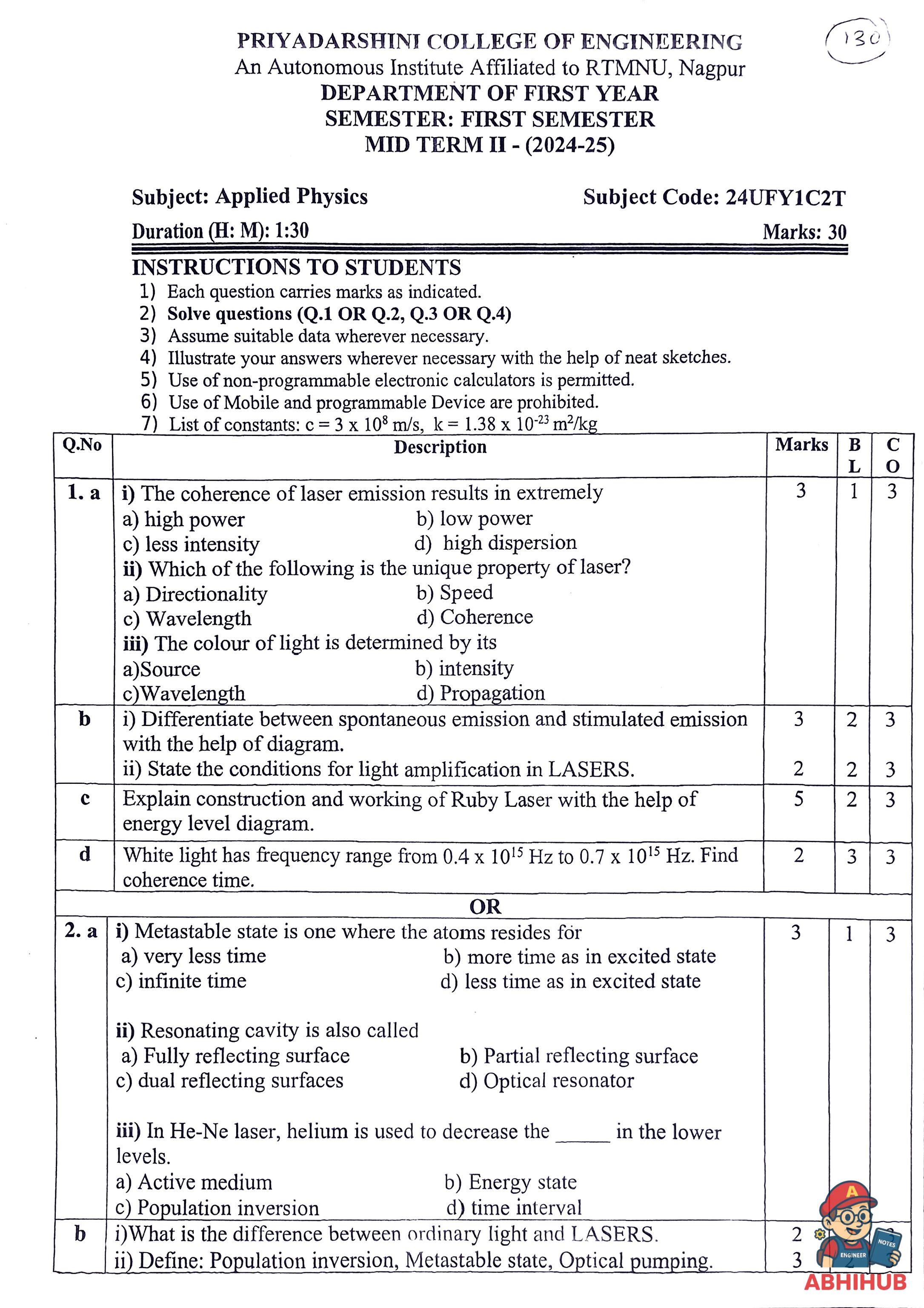 CAE2 Submission - Applied Physics Notes for 
Priyadarshini College of Engineering