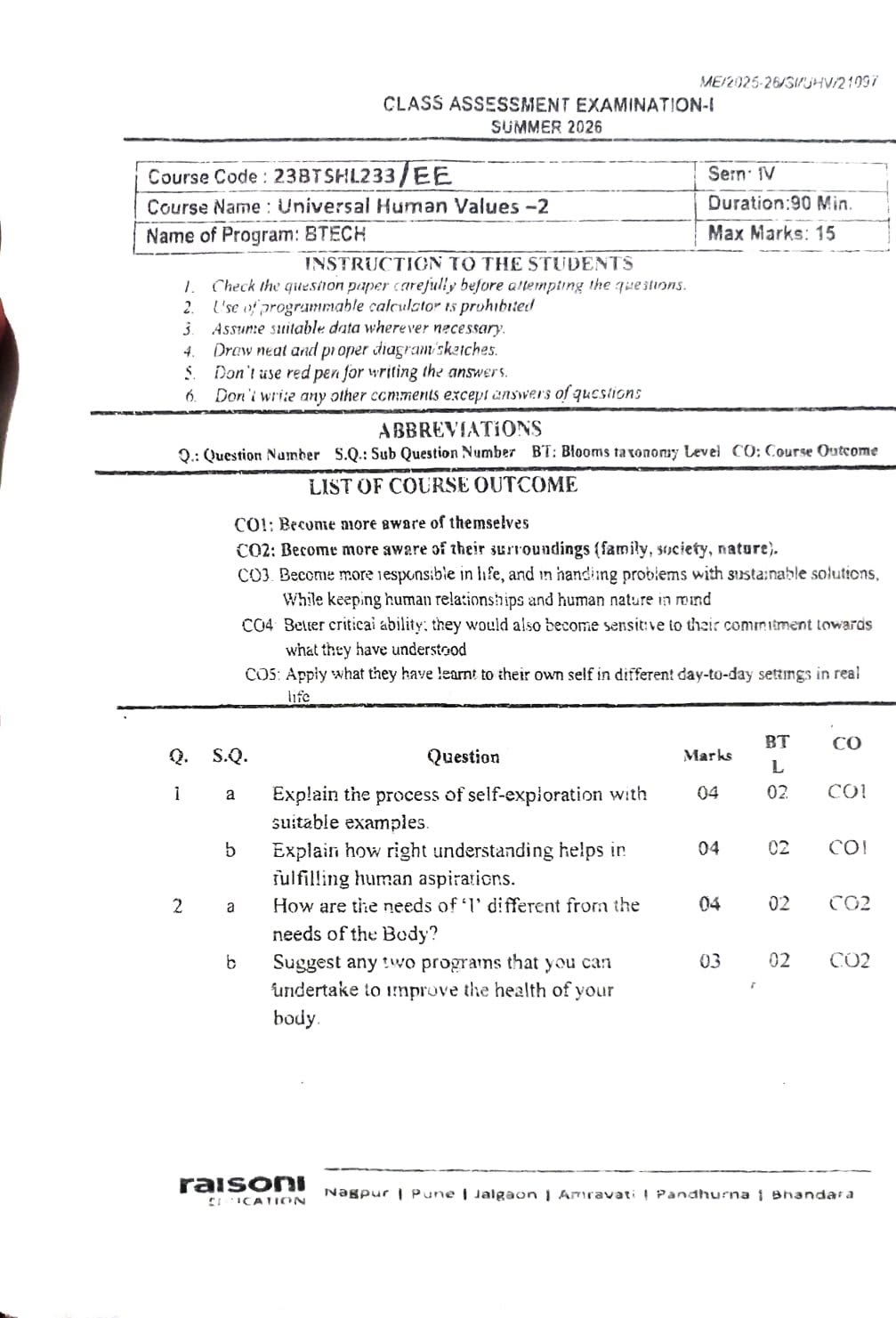 Universal human values 2 - CAE1 - Uncategorized Notes for G H Raisoni College of Engineering and Management