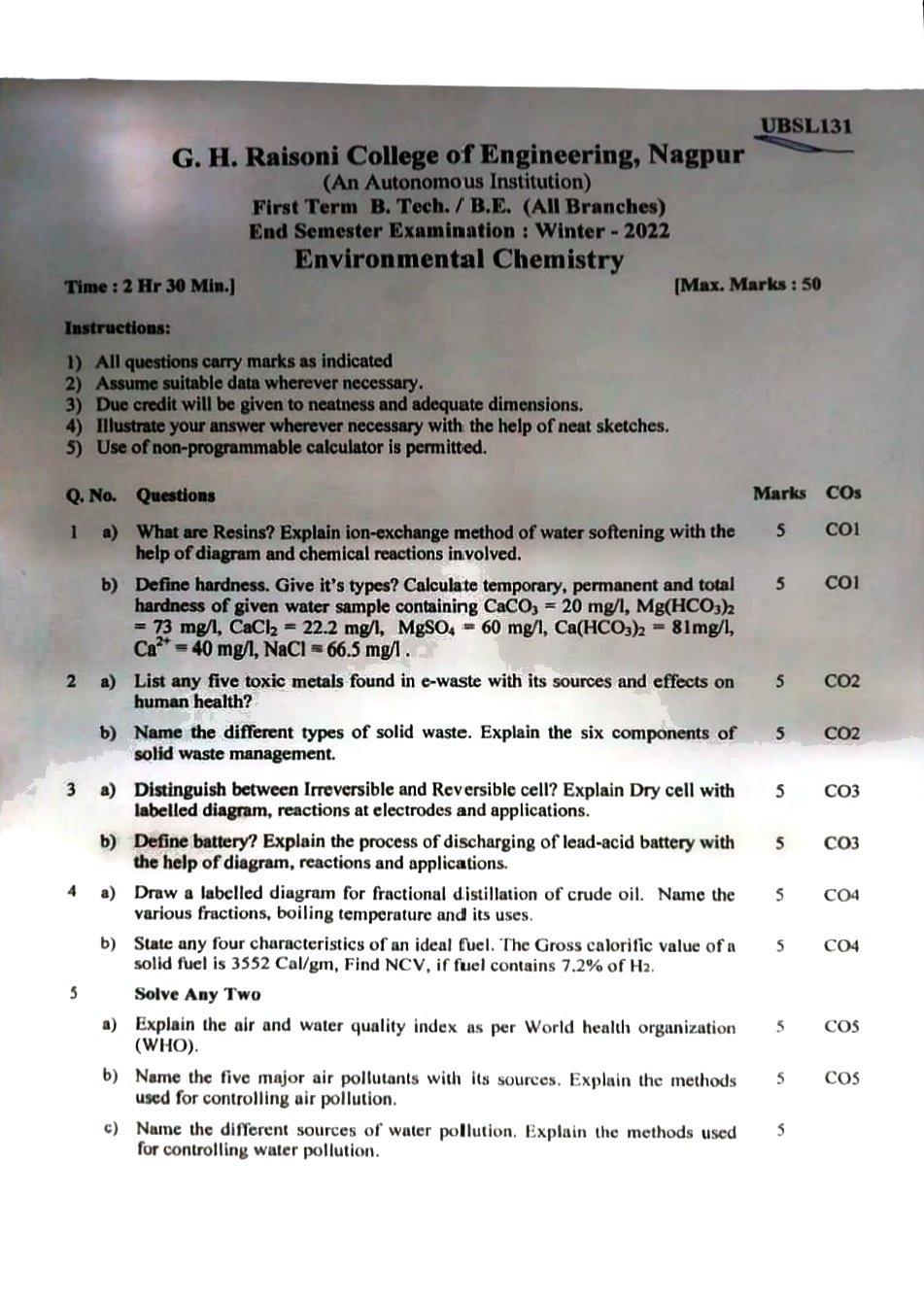 ESE Submission - Environmental Chemistry Notes for G H Raisoni College of Engineering