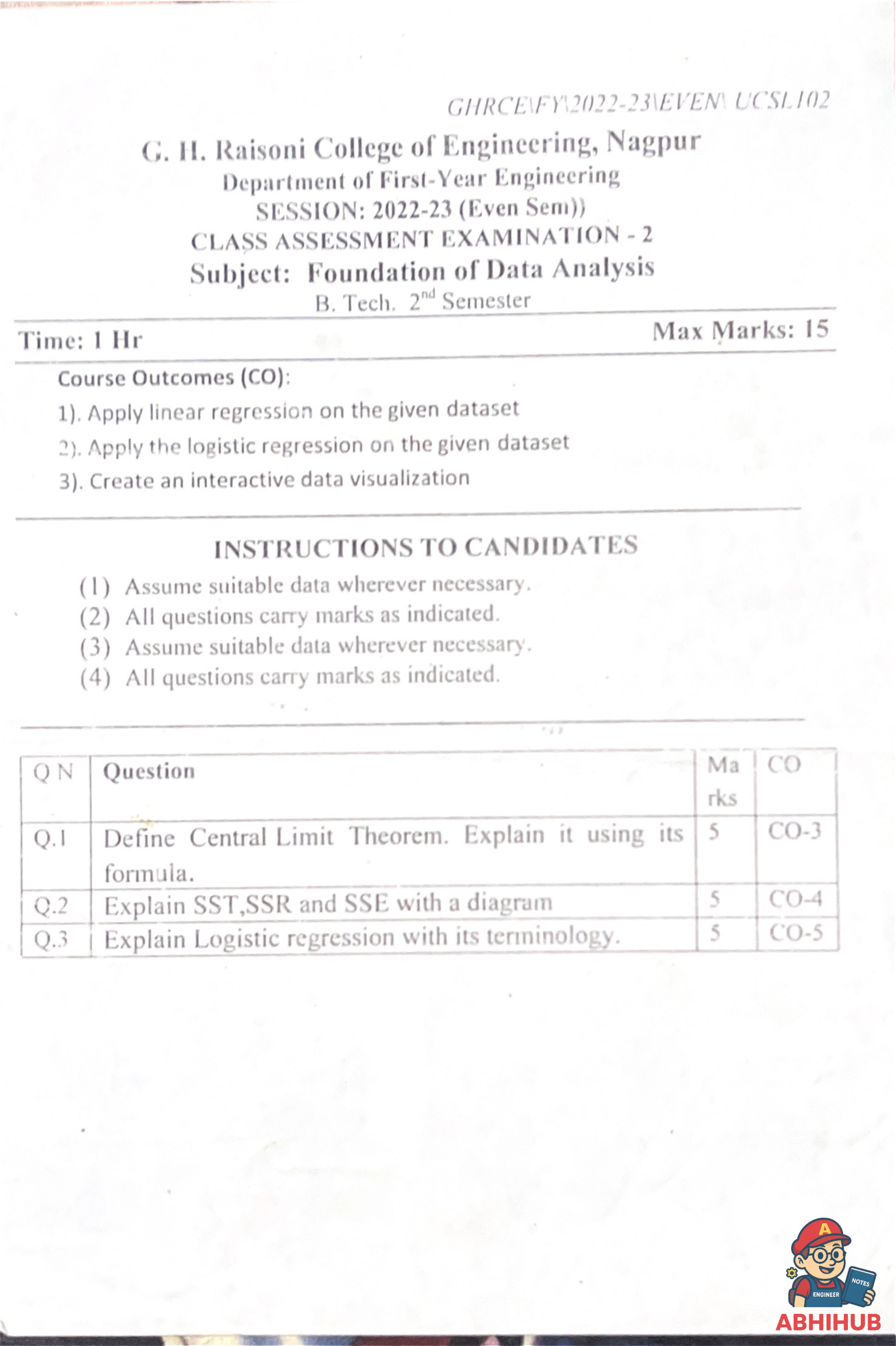 CAE2 Submission - Foundation of Data Analytics Notes for G H Raisoni College of Engineering