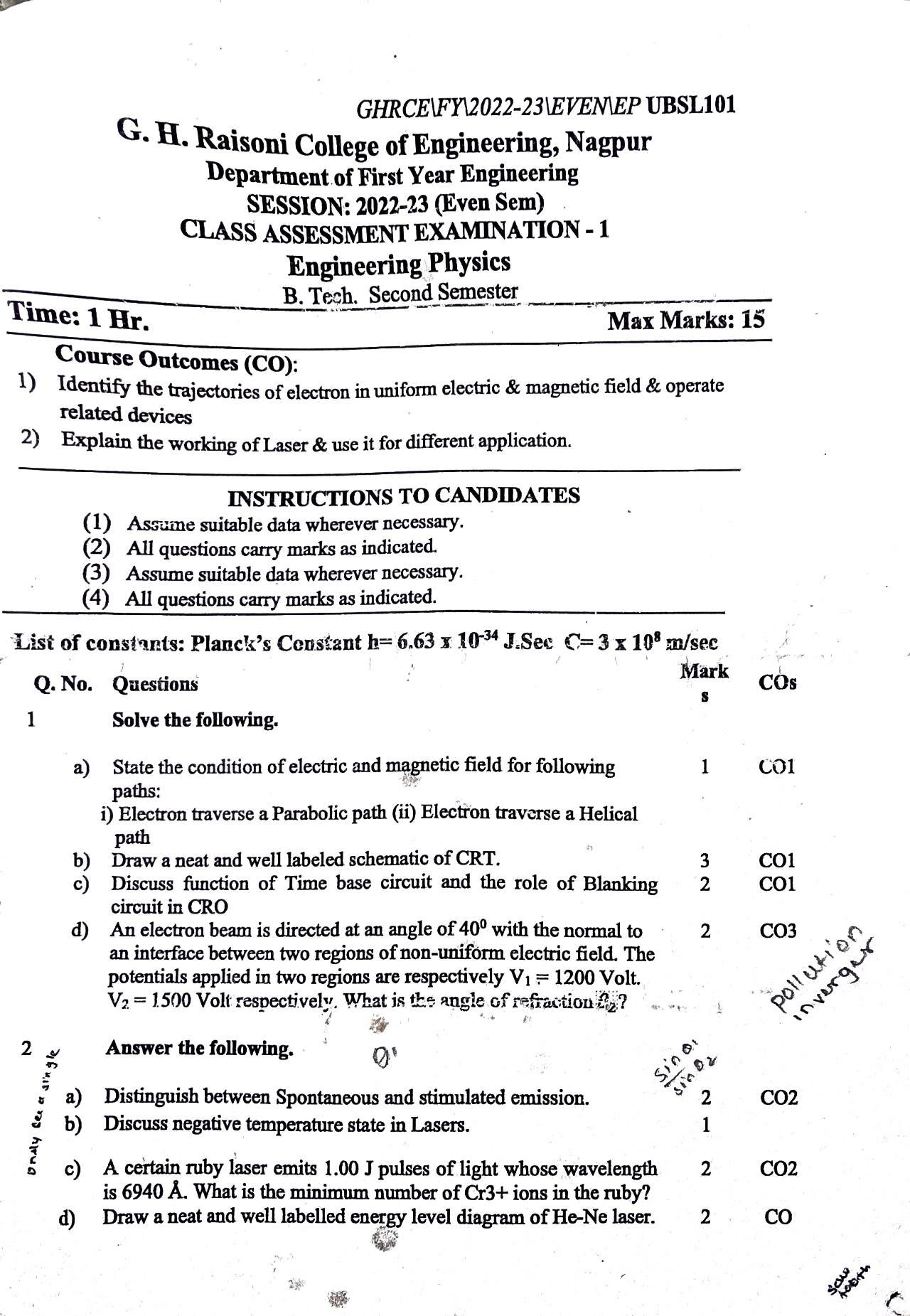 Engineering Physics - Engineering Physics Notes for G H Raisoni College of Engineering
