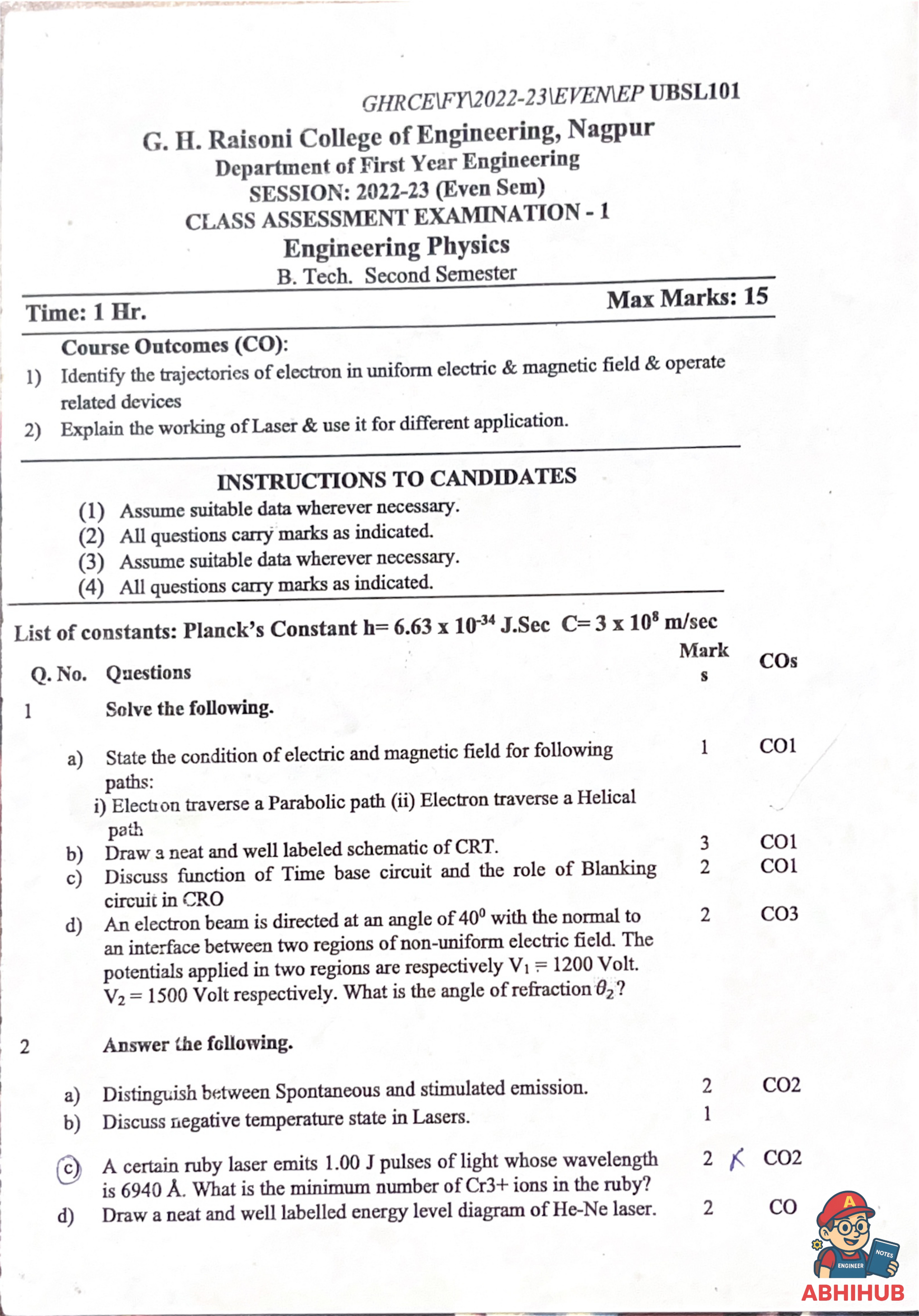 CAE1 Submission - Engineering Physics Notes for G H Raisoni College of Engineering