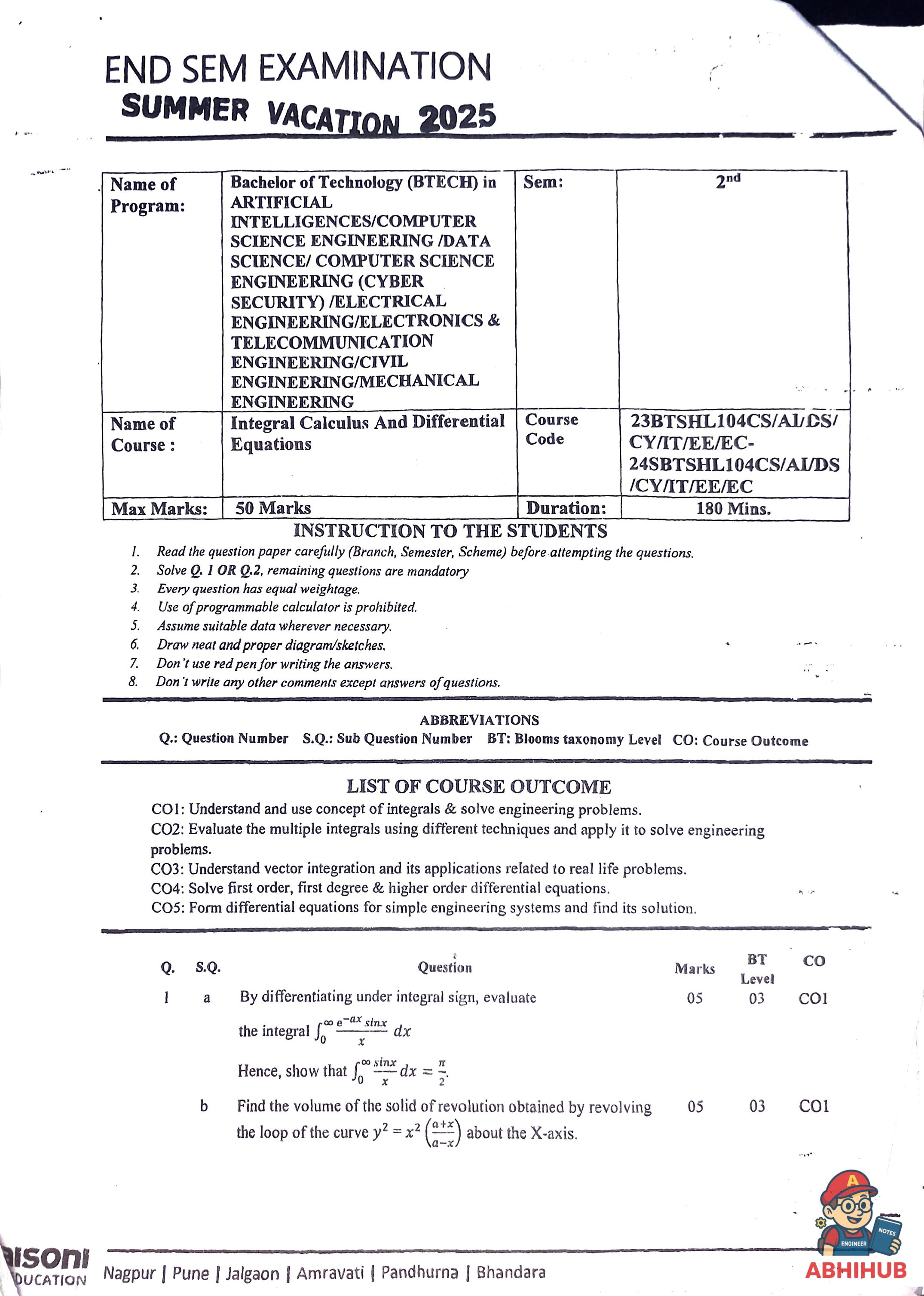 ESE Submission - Integral Calculus and Differential Equations Notes for G H Raisoni College of Engineering and Management