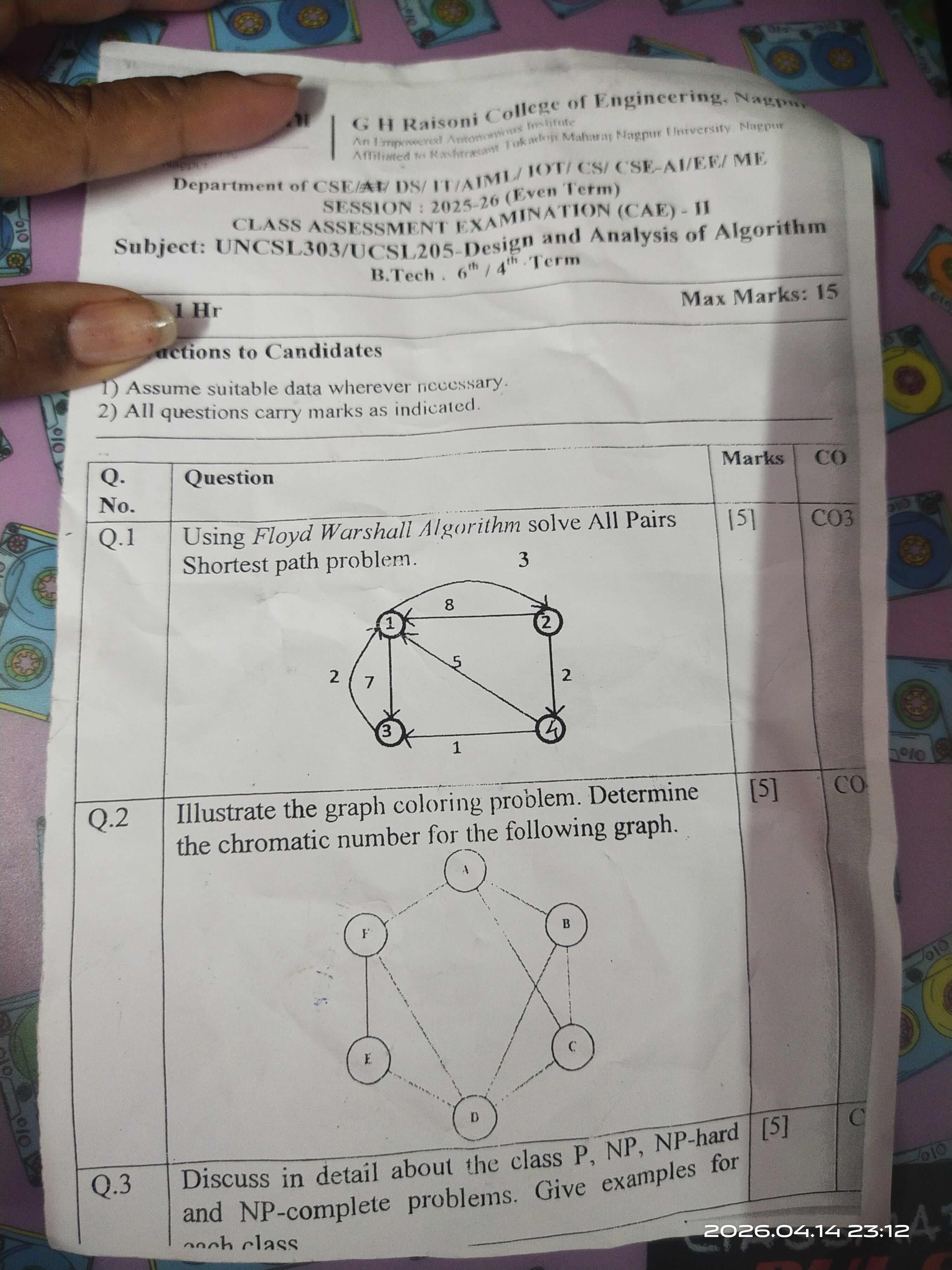 Daa - CAE2 - Design and Analysis of Algorithm  Notes for G H Raisoni College of Engineering