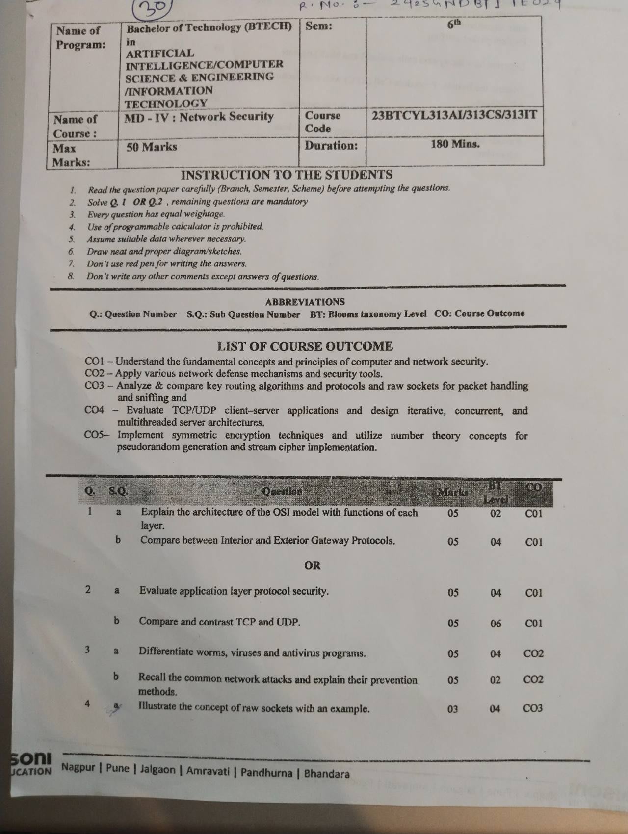 Network Security - Uncategorized Notes for G H Raisoni College of Engineering and Management