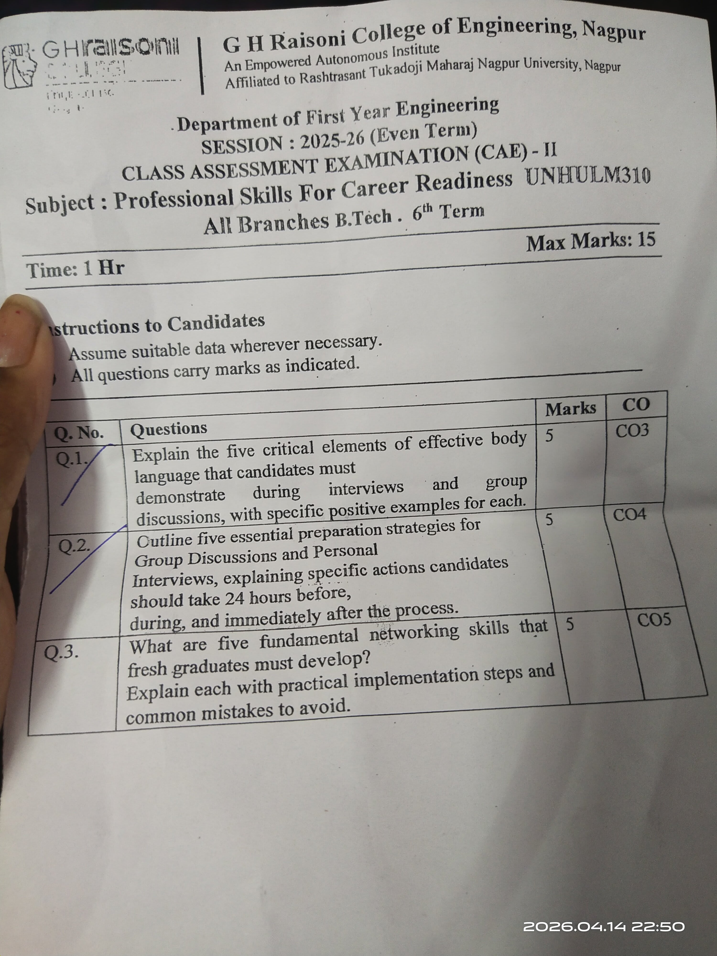 PSCR - CAE2 - Professional Skills For Career Readiness Notes for G H Raisoni College of Engineering