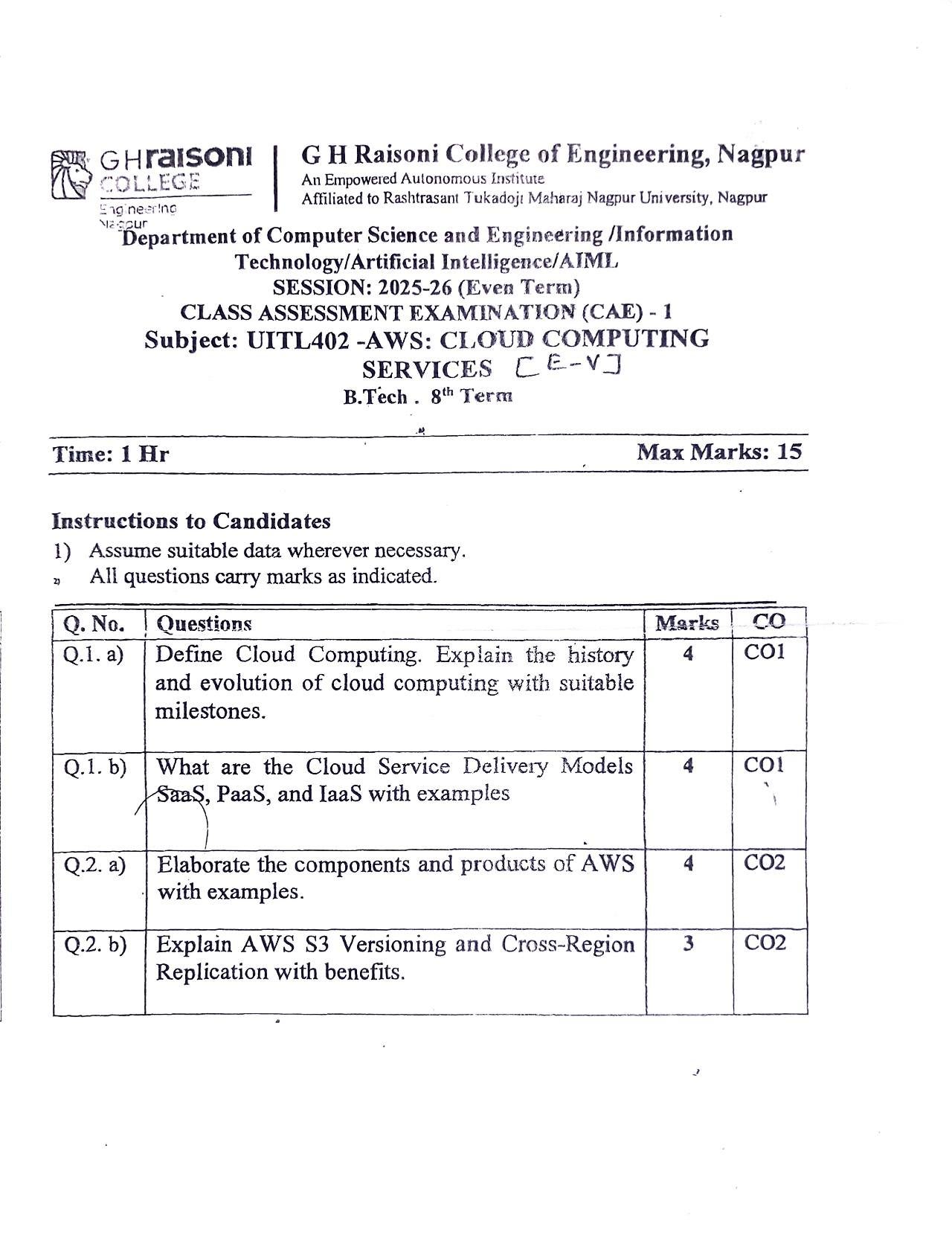 Amazon Web Services - Amazon Web Services Notes for G H Raisoni College of Engineering